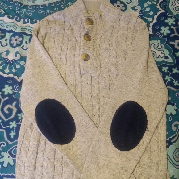 kian d los angeles Other - Men's Beige Cable Knit Crewneck Sweater with Elbow Patches